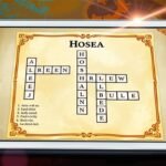 Bild eines Tablets mit einem Hosea-Kreuzworträtsel. Auf dem Bildschirm wirkt das Bild im Cartoon-Stil.