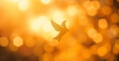 Bild einer Taubensilhouette in einem unscharfen Stilbild mit Farben und Lichtstrahlen