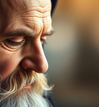 Nahaufnahme eines alten Mannes, der mit geschlossenen Augen betet