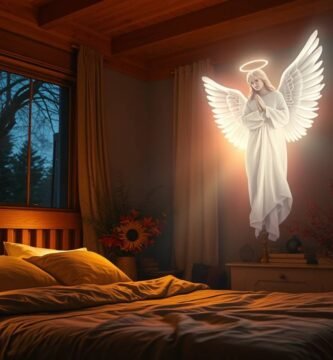 Bild eines Engels in einem leeren Raum neben einem Bett