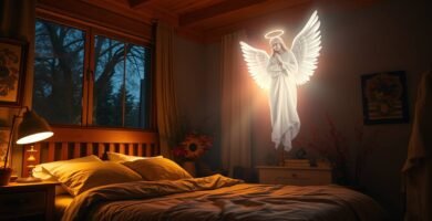 Bild eines Engels in einem leeren Raum neben einem Bett