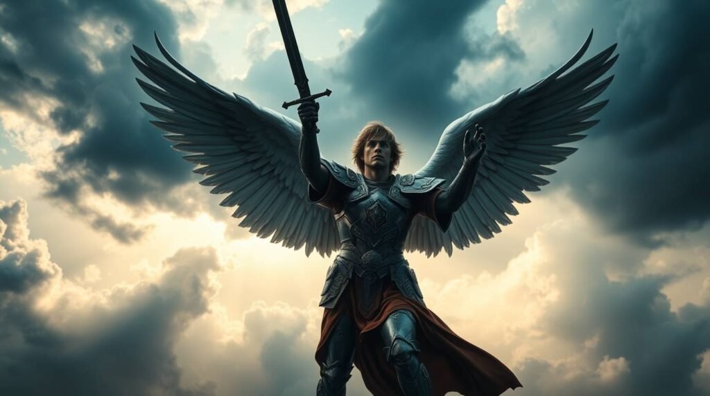 Realistisches Bild des Erzengels Michael im Himmel