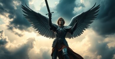 Realistisches Bild des Erzengels Michael im Himmel